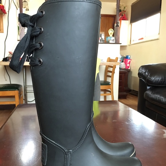 COACH Black Rubber Rain Boots ( With Laces )! - Picture 3 of 5